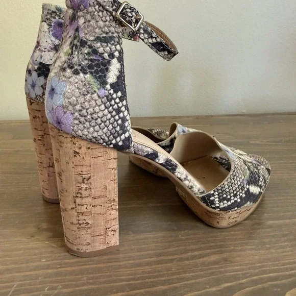 Vince Camuto Womens 10M Floral‎ Reptile Ciestie Cork Platform Heels - Picture 5 of 10
